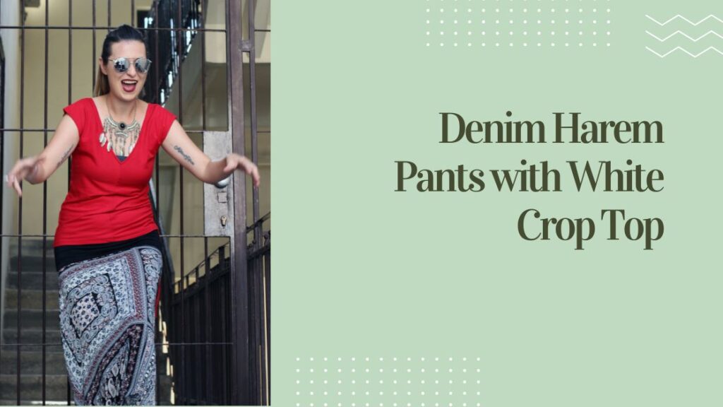 Denim Harem Pants with White Crop Top